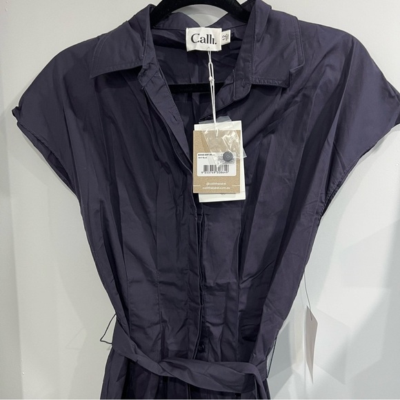 Calli Button Up Navy Belted Dress Bonne Shirt Dress Us 8 - Natural Fibres - Picture 4 of 7